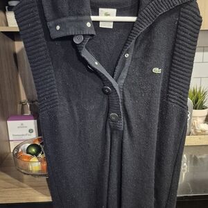 Lacoste Black Knit Button-Up Vest